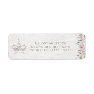 Étiquette Aquarelle BOHO Bois rustique Unicorne florale