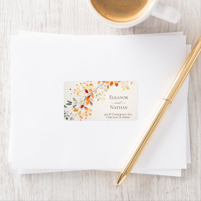 Étiquette Aquarelle Boho moderne automne Feuilles d'automne (En situation)