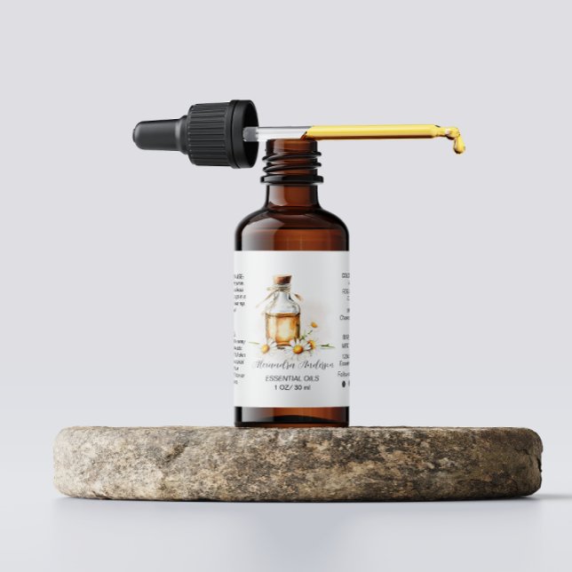 Étiquette Aquarelle botanique Chamomile essentielle Huiles (Botanical Chamomile Essential Oils Watercolor Label)