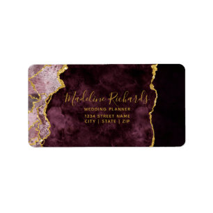 Étiquette Aquarelle Bourgogne et or Marbre Agate doré