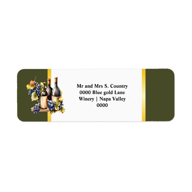 Étiquette Aquarelle bouteilles de vin raisins chic pays vert (Devant)