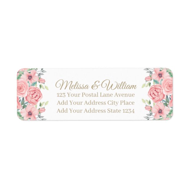 Étiquette Aquarelle Bride Mariage de chambre Adresse de reto (Devant)