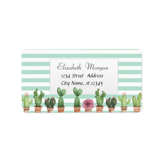 Étiquette Aquarelle Cactus Mint Grandes vertes (Devant)