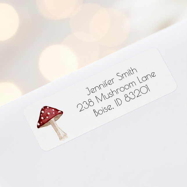 Étiquette Aquarelle Champignons rouges Adresse de retour de  (Créateur téléchargé)