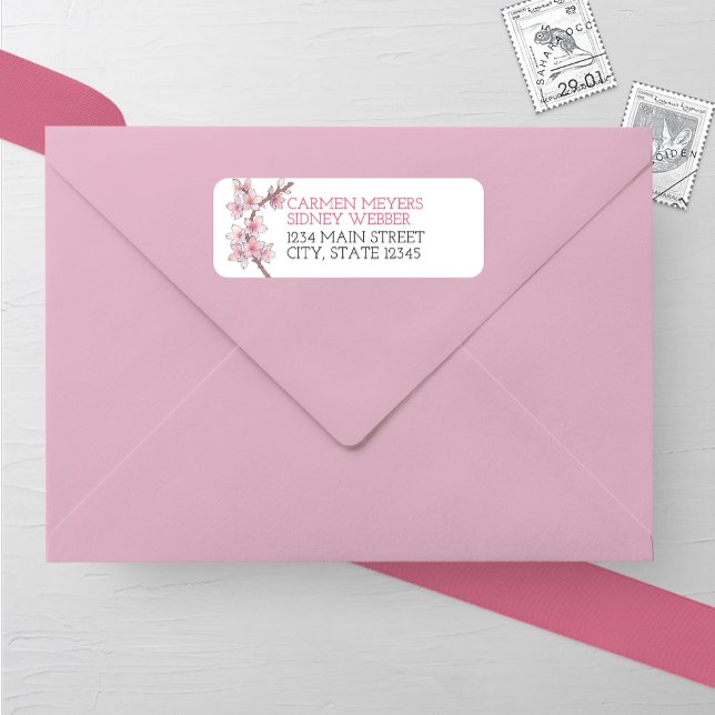 Étiquette Aquarelle Cherry Blossom Mariage Adresse de retour (Créateur téléchargé)