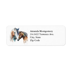 Étiquette Aquarelle Chevaux Boho Déchirer Peinture