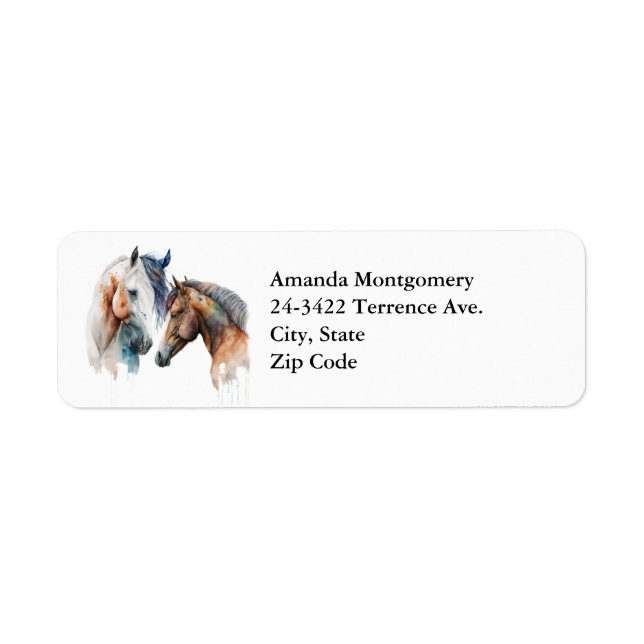 Étiquette Aquarelle Chevaux Boho Déchirer Peinture (Devant)