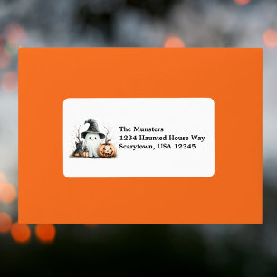 Étiquette Aquarelle citrouille noir chat Fantôme Halloween h