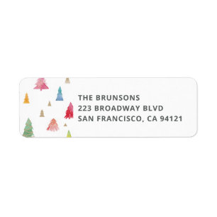 Étiquette Aquarelle Colorée Arbres de Noël Retour Adresse
