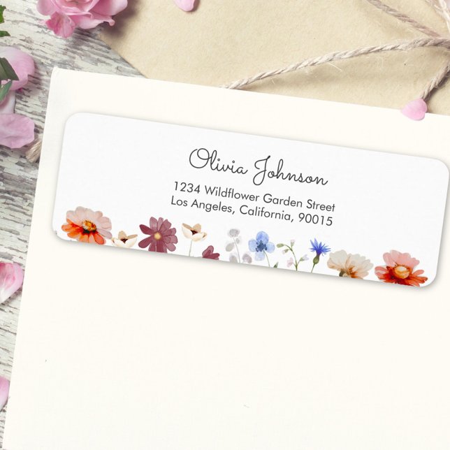 Étiquette Aquarelle colorée Fleur sauvage Meadow (In situ)