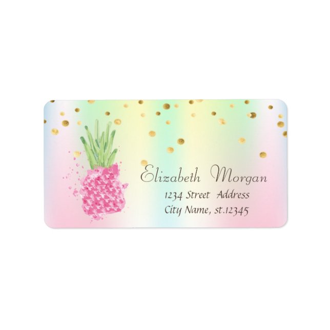 Étiquette Aquarelle Confettis Holographiques Ananas (Devant)