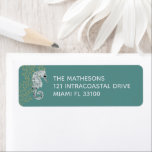 Étiquette Aquarelle côtière Hippocampe & Corail d'or Aqua Tu<br><div class="desc">Que ce soit pour votre mariage nautique, cartes de fin de année côtiers, ou seulement tous les jours mail, nos étiquettes de adresse aqua turquoises sont une touche de finition élégante à chaque enveloppe! Le design est composé d'un délicat hippocampe d'aquarelle et d'un accent de corail doré et de lettres...</div>