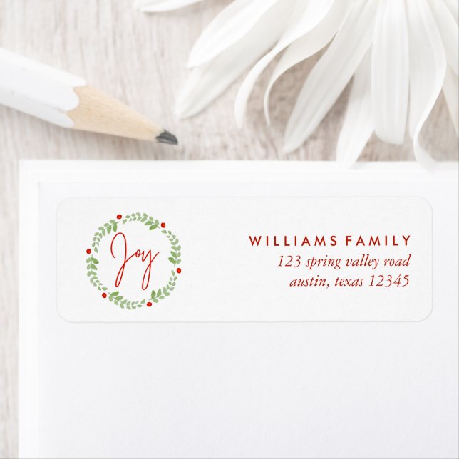 Étiquette Aquarelle couronne de Noël "Joie" (En situation)