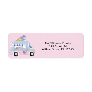 Étiquette Aquarelle Crème glacée Camion rose Adresse de reto