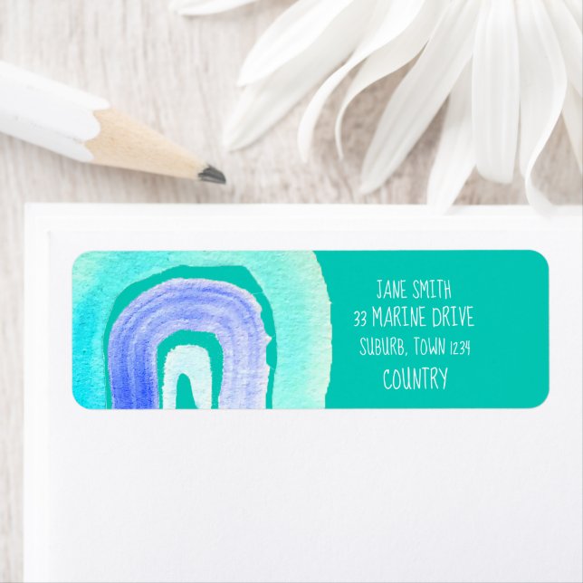 Étiquette Aquarelle d'amour bleu arc-en-ciel (En situation)