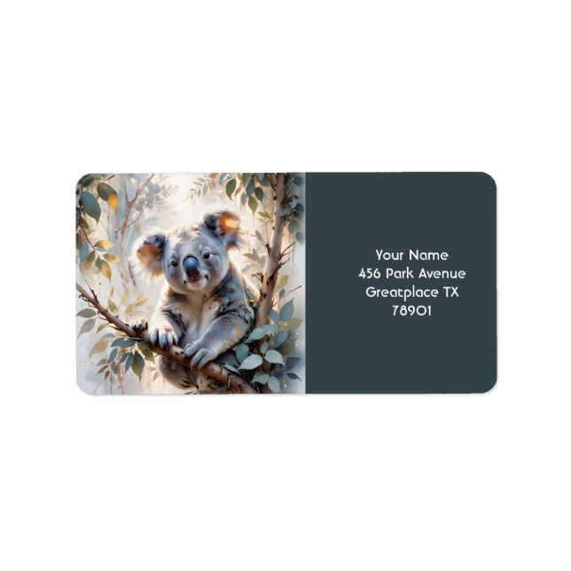 Étiquette Aquarelle de l'arbre de Koala mignonne Imaginaire (Devant)