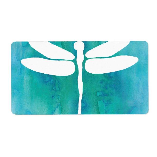 Étiquette Aquarelle de libellule blanche Aqua Blue Dragonlie (Devant)