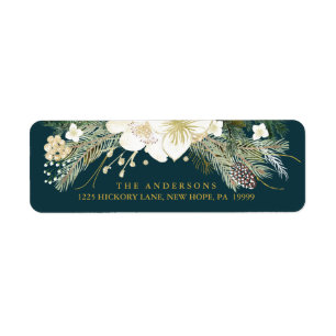 Étiquette Aquarelle de Noël botanique Adresse de retour