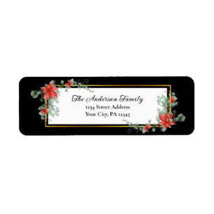 Étiquette Aquarelle de Noël Rouge Poinsettia