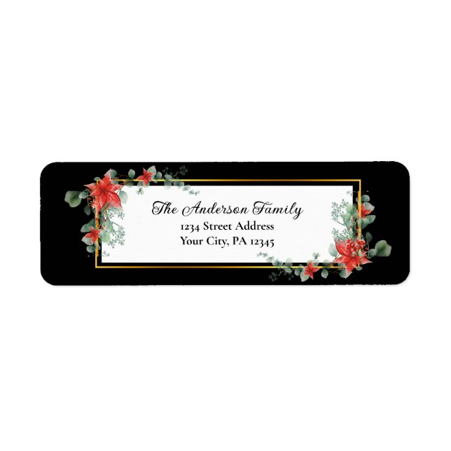 Étiquette Aquarelle de Noël Rouge Poinsettia (Devant)