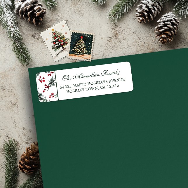 Étiquette Aquarelle de Noël simple Motif de pin botanique (Simple Christmas Watercolor Botanical Pine Pattern Return Address Labels)