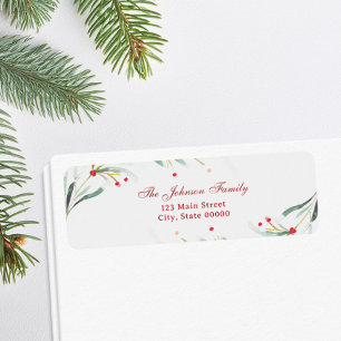 Étiquette Aquarelle de Noël Verdure Adresse de retour