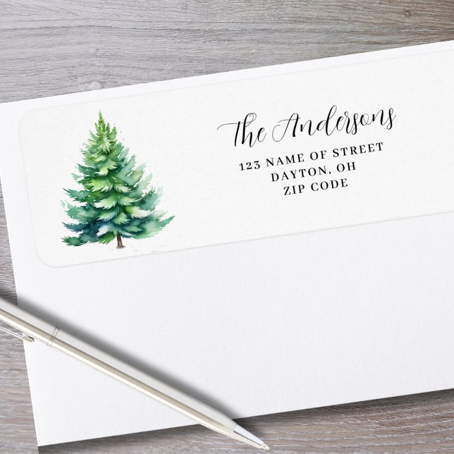 Étiquette Aquarelle de pin de Noël Adresse de retour (Créateur téléchargé)