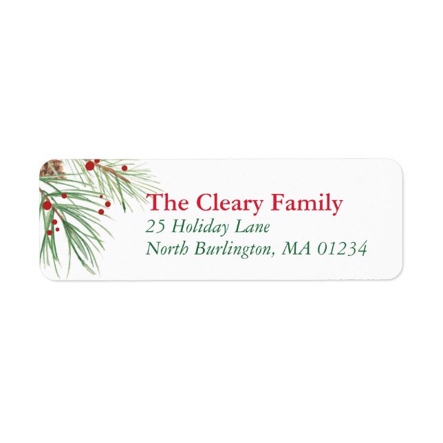 Étiquette Aquarelle de pin de Noël | Retour de Noël 2016 (Devant)