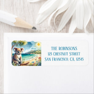 Étiquette Aquarelle d'été Koala sur la plage