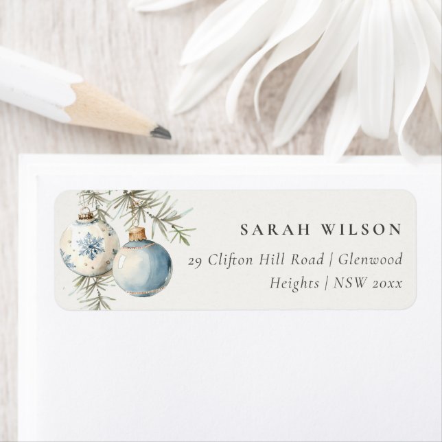 Étiquette Aquarelle d'hiver bleu minimal Chirstmas Adresse (En situation)