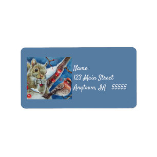 Étiquette Aquarelle d'hiver Oiseaux Finds Berries Aquarelle