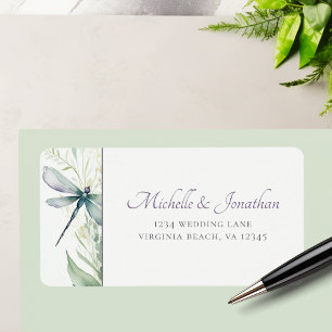 Étiquette Aquarelle Dragonfly and Greenery Adresse du Mariag