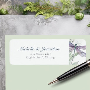 Étiquette Aquarelle Dragonfly and Greenery Adresse du Mariag