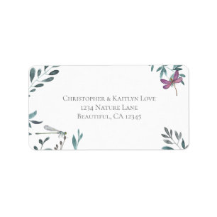 Étiquette Aquarelle Dragonfly Garden Greenery Adresse