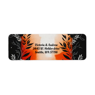 Étiquette Aquarelle dramatique Mariage Floral Orange Noir