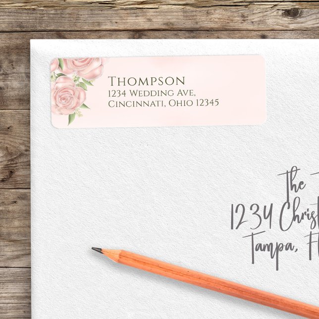 Étiquette Aquarelle Élégante Adresse de retour Roses simples (Elegant pretty blush watercolor roses return address label.)