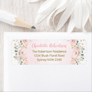 Étiquette Aquarelle élégante Blush Floral Return Adresse
