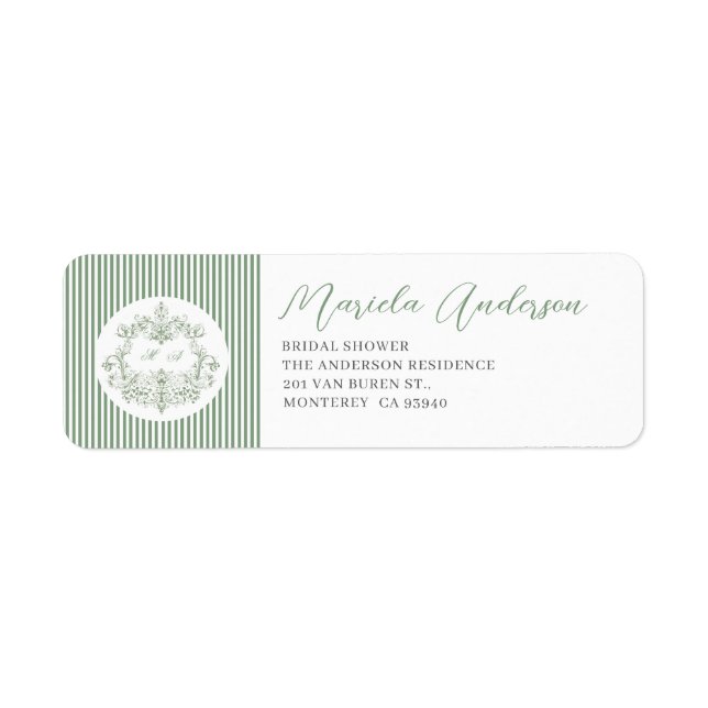 Étiquette Aquarelle Élégante chine fleurie verte brida (Devant)