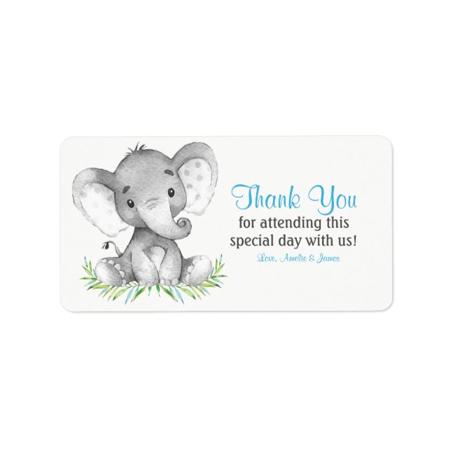Étiquette Aquarelle Elephant Boy Merci (Devant)