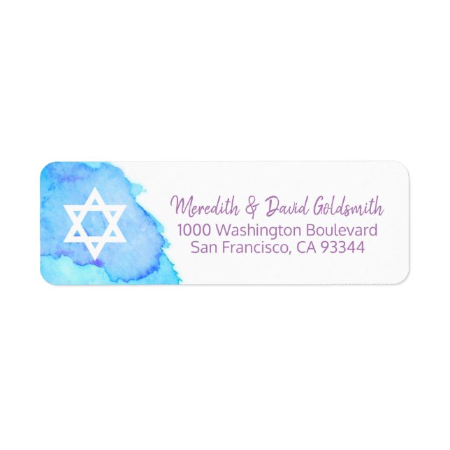 Étiquette Aquarelle étoile de David Bat mitzvah Retour (Devant)