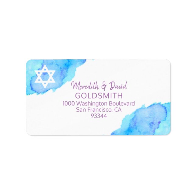 Étiquette Aquarelle étoile de David Bat mitzvah Retour RSVP (Devant)