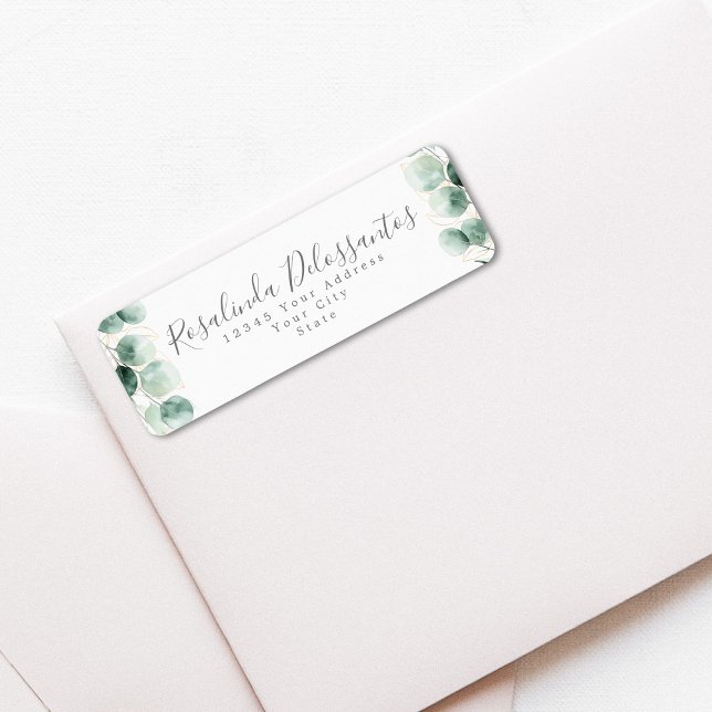 Étiquette Aquarelle Eucalyptus Verdure Gold Foliage (Watercolor Eucalyptus Greenery Gold Foliage Label)