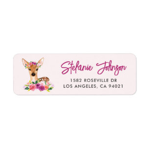 Étiquette Aquarelle Fawn Floral Adresse de retour Label II