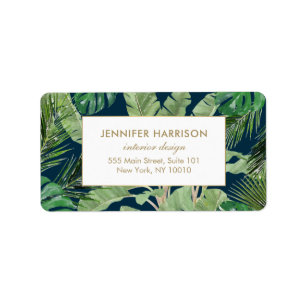 Étiquette Aquarelle Feuille tropical Motif sur bleu foncé
