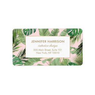 Étiquette Aquarelle Feuille tropical Motif sur rose
