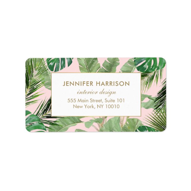 Étiquette Aquarelle Feuille tropical Motif sur rose (Devant)