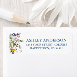 Étiquette Aquarelle Fleur sauvage Dusty Blue Adresse de reto