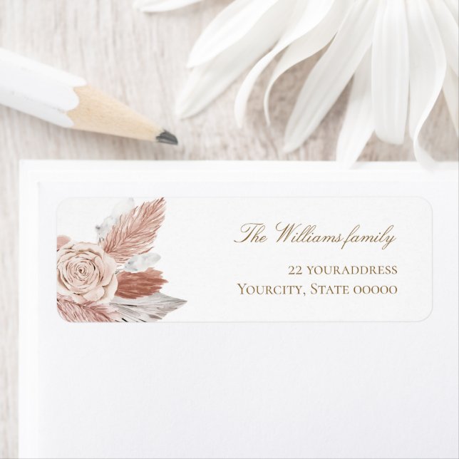 Étiquette aquarelle fleurs boho pampas herbe (En situation)