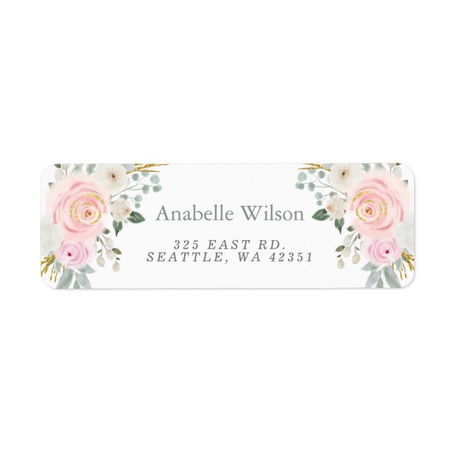 Étiquette Aquarelle Fleurs Sage Rose Floral (Devant)