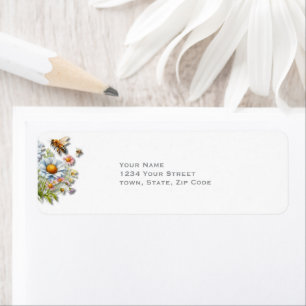 Étiquette Aquarelle Fleurs Sauvages Mariage Abeille